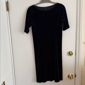 Lands’ End Navy Blue Velvet Dress with 3/4 Sleeves